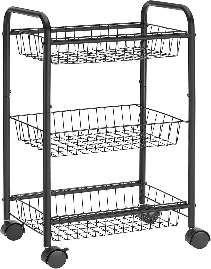 3-Tier Steel Rolling Cart with Removable Baskets