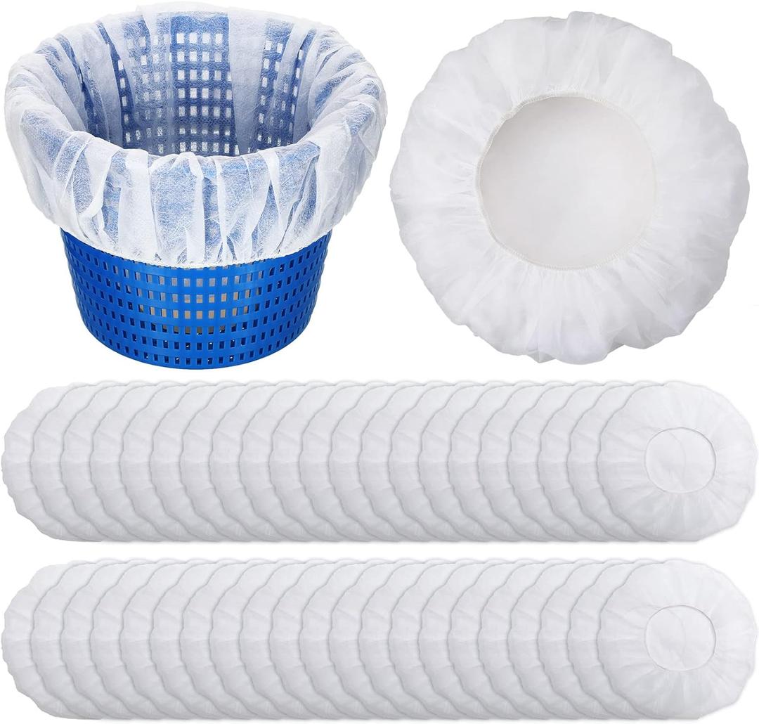 Janmercy 200 Pcs Pool Skimmer Socks Fine Mesh Basket Strainer Screen Liners Savers Clean Debris and Leaves for Inground and Above Ground Pool Filters Baskets Skimmers(White)