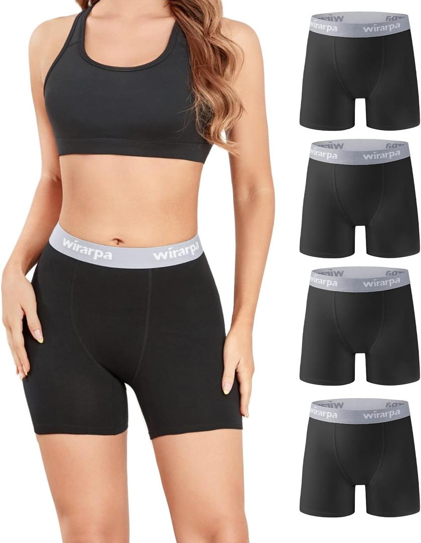 wirarpa Women's Boxer Briefs Cotton Underwear Anti Chafing Boy Shorts Panties 5.5" Inseam 4 Pack XL (Black)