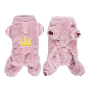 Pistha Plush Dog Pajamas Cute Warm Puppy Crown Pajamas Warm Kitten Winter Jumpsuit Clothes for Small Dogs Cats Girl(L)