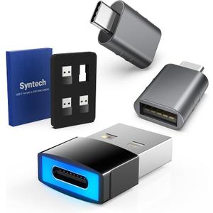 Syntech USB C to USB Adapter (2 Pack) & DrivePower USB to USB C Adapter with LED Light 4 Pack