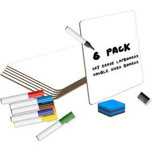 White Board Dry Erase Boards Classroom Pack Mini White Boards 9" x12 Double Sided Personal Whiteboards for Students Teachers School Supplies Lapboards (Set of 6 Boards & Erasers & Pens)