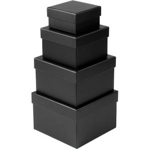 Briful Square Gift Boxes with Lids Set of 4 Black Gift Box Assorted Sizes Nesting Gift Boxes for Presents Birthday Bridesmaid Wedding Valentines Christmas Party Favor Boxes (Color #01)