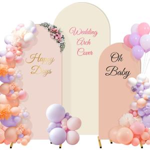 Buryeah Set of 3 Wedding Arch Covers Stretchy Backdrop 6ft, 5ft, 4ft Spandex Fitted 2 Sided Arch Cover Stretchy for Party Decor, No Frame(Cream, Pink, Nude)