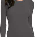 Women Long Sleeve Crew Neck/Scoop V Neck Rayon Slim Fit Stretchy Layer T Shirts Tops (Gray, S)