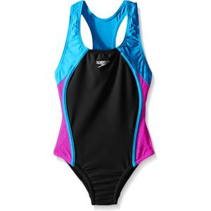 Speedo Girl's Swimsuit One Piece Mesh Splice Thick Strap (10)