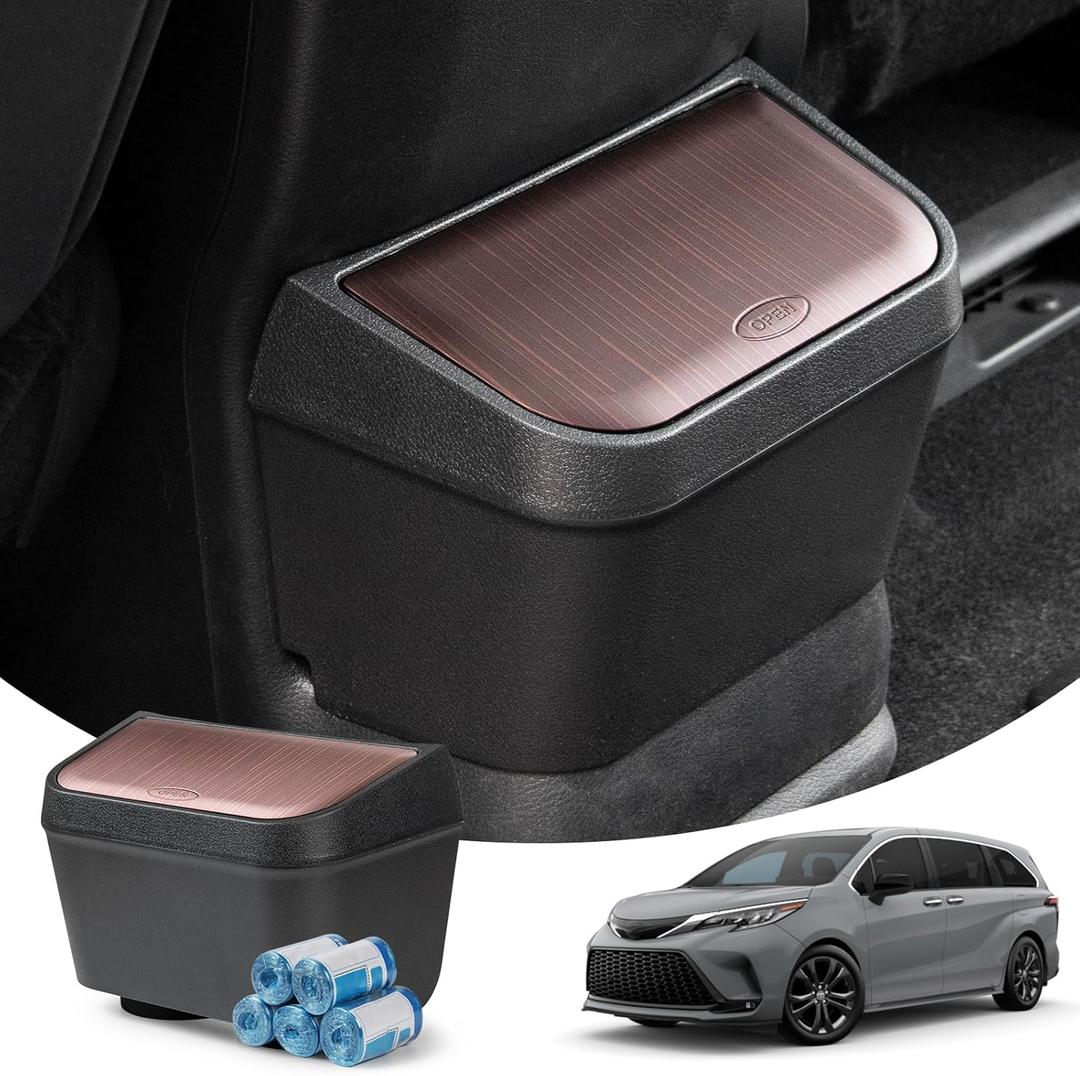 JYCDC Car Trash Can Cup Holder Compatible with Toyota Sienna Accessories 2025 2024 2023 2022 2021 Car Trash Can with Lid -Car Trash Can for Back Seat (Brown)