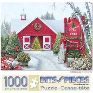 Bits and Pieces  1000 Piece Jigsaw Puzzle for Adults  Christmas Tree Farm - Winter Holiday Snow Jigsaw Puzzle by Artist Alan Giana, Completed Puzzle Size: 20" x 27"