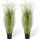 KOL Artificial 5ft 2-Pack Horsetail Reed Grass, 59in Tall Artificial Indoor Outdoor Fake Grass Plant, Home Office Decorative Artificial Plants in Pot Faux Plant Greenery, Wedding Decor