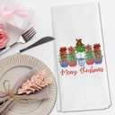 Red Bow Chinoiserie Christmas Tree Kitchen Towels, Blue and Red Porcelain Xmas Tree Decorative Hand Towels for Bathroom, Grandmillennial Christmas Dish Tea Towels for Kitchen, 16x24 Inch