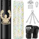 Filled Punching Bag for Adults, 4FT PU Leather Hanging Bag with 11lb Sponge Filler, Come with 12OZ Gloves, Kicking Bag Heavy Bag Boxing Equipment for Training Karate Kickboxing Home Gym