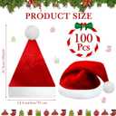 Chuarry 100 Pieces Santa Hats Bulk with White Cuffs 15.7 x 12.6 Inches Large Plush Christmas Hats for Holidays & Xmas Party Supplies