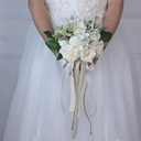 Wedding Bouquets for Bride Bridesmaid,White Champagne Artificial Roses Flowers for Wedding Church Decoration (6.5in)