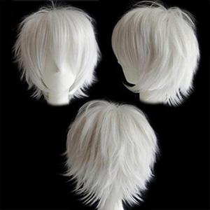 S-noilite Unisex Short White Cosplay Wigs Fluffy Shaggy Wig Short Straight Pixie Wigs for Women Mens for Anime Party Comic Costume Party Heat Resistant Synthetic Hair Wig White