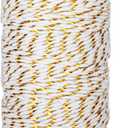 KINGLAKE Gold Twine String - 2mm Cotton Bakers Twine 328 Feet Gold White Metallic Christmas Holiday String for Gift Wrapping Crafts Baking Holiday Decoration