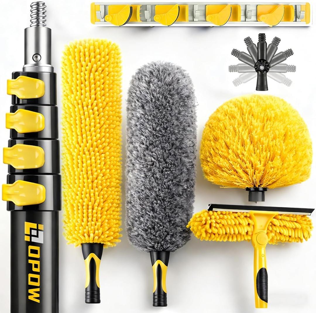 25 Foot High Ceiling Duster Kits with 4.5-18ft Heavy Duty Extension Pole, High Reach Duster for Cleaning,Microfiber Feather Duster,Cobweb Duster,Ceiling Fan Duster,Window Squeegee & Cleaner