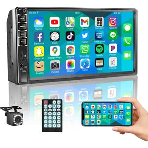 7" Car Stereo Double Din Touch Screen Car Radio Audio Receiver FM Radio Bluetooth Video Remote Control MP5/4/3 Player Android Phone Mirror Link USB/SD/AUX Hands Free Calling with Camera