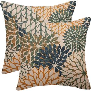 Orange Green Pillow Covers 18x18 Inch Set of 2 Spring Summer Navy Blue Dahlia Floral Decorative Throw Pillows Farmhouse Geometric Flower Cushion Cover for Home Sofa Bedroom Outdoor