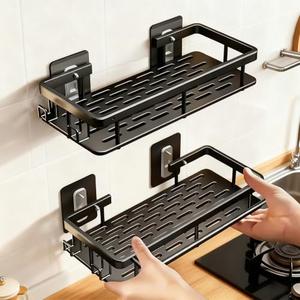 1pc Multipurpose Self - Adhesive Wall Mounted Shelf: Perfect for Bathroom and Kitchen Storage,Black