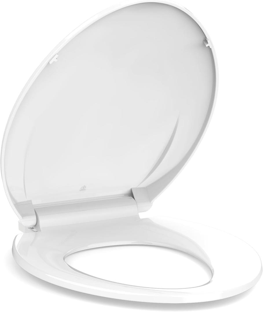 Elongated Toilet Seat, 19 Inch White Slow Close PP Plastic Toilet Cover, Quick Release Hinges, Easy Clean Stain Resistant Bathroom Seat for Standard Toilets