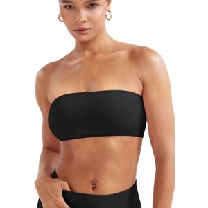 YEOREO Women Strapless Bandeau Sports Bra Padded Tube Top Workout Impact Backless Bralette Seamless Gym Yoga Everyday Bras (X-Small, Black)