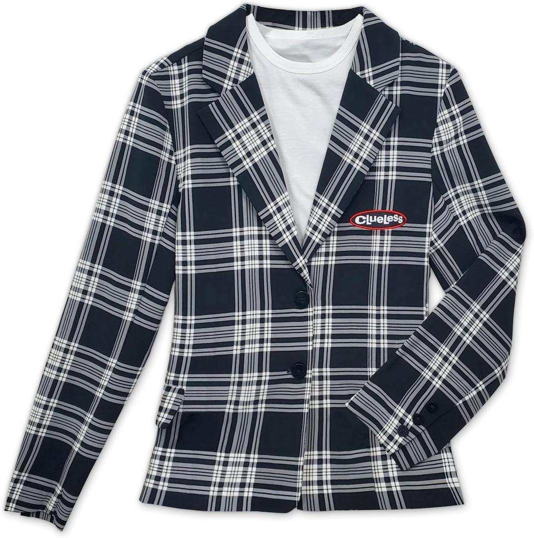 Clueless Dionne Black and White Plaid Jacket (Small, Multi)