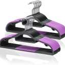 Tonswachic Pack of 30 Coat Hangers, Space-Saving Plastic Clothes Hangers, Non-Slip, 0.2 Inches Slim, 360 Swivel Silver Hook for Shirts, Pants, Suit & Wet/Dry Garments, Purple and Black, 30Pack