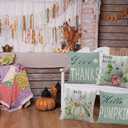 2 x Fall Throw Pillow Covers 18x18 Autumn Give Thanks Pillow Case Set of 4 Hello Pumpkin Happy Harvest Thanksgiving Outdoor Cushion Cases for Sofa Couch (Blue)