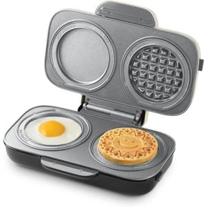 Dash MultiMaker Double Mini Maker System - Dual Ceramic Nonstick Cooking Surfaces - Built-In Cord Wrap - Makes 4-Inch Waffles - Cream, 6 Plates