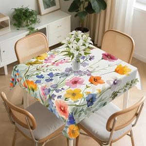 Square Tablecloth 54x54In Floral Table Cover 60x60In Washable Table Cover for Party Restaurant, Picnic, Indoor and Outdoor Dining, 60x60In, Spring Flower