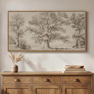 Large Framed Vintage Landscape Canvas Wall Art for Living Room, 24x48 Inch