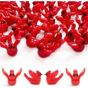 2 x 50 Pcs Mini Cardinal Figurines Miniature Resin Bird Tiny Animals to Hide Small Plastic Red Christmas Ornaments Crafts for Home Garden Decor Cute Cardinal Gifts for Women