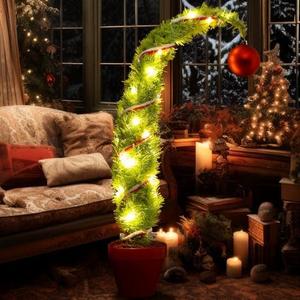 VioraWhite 3ft Whimsical Christmas Tree Large Lime Green Artificial Curved Prelit Xmas Tree with Red Ball and 30 LED Light String for Indoor Outdoor Porch Christmas Decorations