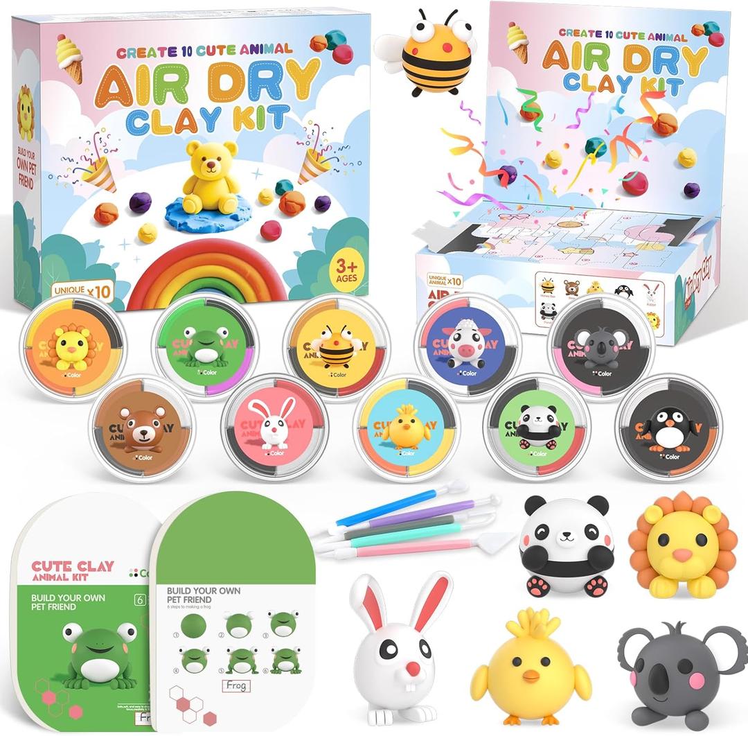 Air Dry Clay Kit for Kids, Modeling Clay for Kids, DIY Model Magic Clay Non-Sticky Soft & Ultra Light with Sculpting Tools, Birthday Christmas Gift for Boys Girls Ages 3 4 5 6 7 8+ (Multicolor)