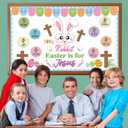2 x Easter Cross Bulletin Board Set Easter Christian Bunny Bulletin Board Decorations Spring Jesus Paper Cutouts with Name Tags for Classroom Sunday School Church Decor
