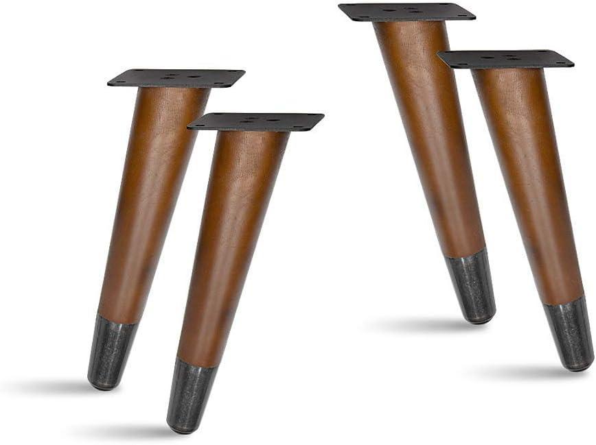 4 Pcs Retro Style Slant Wood Furniture Legs - Sofa, Bench, and Table Legs with Metal Footing (8" H Dark Bronze Footing)