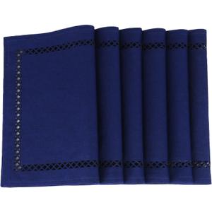 Placemats Set of 6 for Dining Table with Hollow Edge Design- Table Mats 12x 18 Inch, Cloth Place mats Machine Washable (Blue 6pcs)
