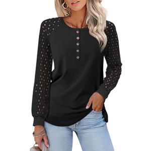 Minetom Womens Fall Long Sleeve Shirts Lace Puff Sleeve Tops Henley Button Up Blouses Dressy Casual 2026 Trendy Clothes (Green, S)