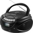 Gelielim Portable CD Players for Home, CD Boombox with AM/FM Stereo Radio, Bluetooth, USB, SD Card, MMC Drive, Aux-in, Headphone Jack,LCD Display, Boom Box CD Player AC/Battery Operated Black