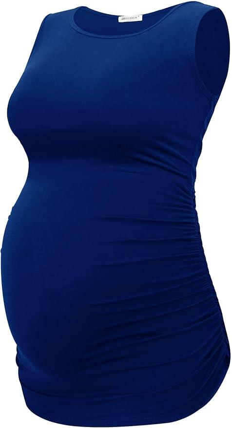 Smallshow Women's Maternity Tank Tops Sleeveless Ruched Pregnancy Clothes, Size M