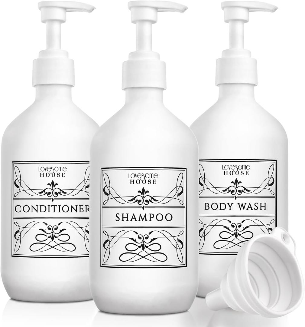 Latest Bathroom Organization Solution Refillable Shampoo and Conditioner Bottles - Stylish Shampoo and Conditioner Dispenser Bottles Set of 3-16 oz Empty Shower Soap Dispenser