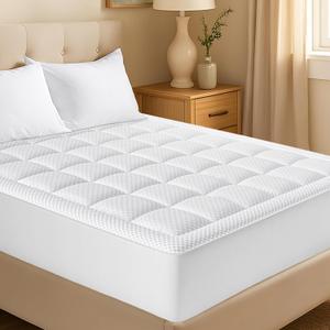 OLANLY Queen Quilted Fitted Mattress Pad, Elastic Fitted Mattress Topper, Cooling Soft Mattress Cover Stretches up to 21 Inches Deep, Machine Washable Mattress Protector (60x80 inch, White)