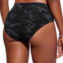 CRZ YOGA Mid Waisted Bikini Bottoms for Women - Full Coverage Bathing Suit Swimsuit Basic Swim Briefs Jungle Camouflage Gray Small