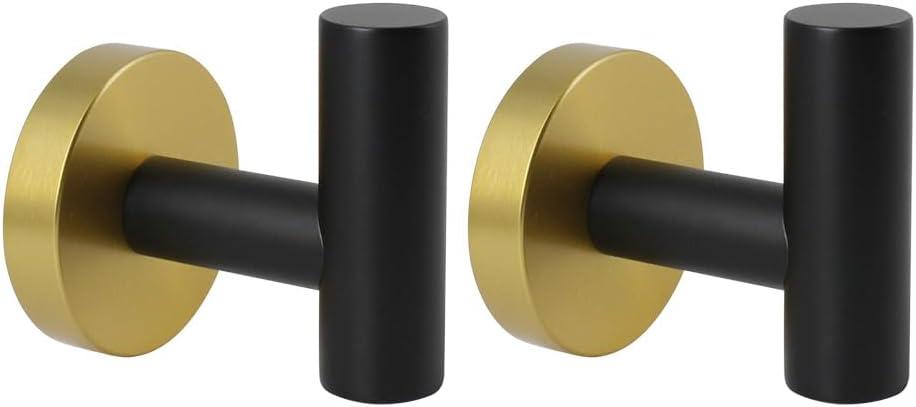 Stainless Steel Towel Coat Hooks Bathroom Clothes Garage Hotel Robe Hook Wall Mounted Bath Door Hanger 2 Pack Black & Gold
