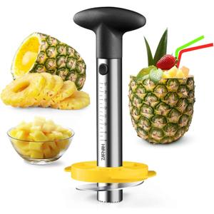 Pineapple Corer and Slicer Tool, Pineapple Cutter and Corer, Stainless Steel Pineapple Peeler, Easy Pineapple core remover decorer, Eye Removal Tool, Pelador De Pia (Black with Measure marks)