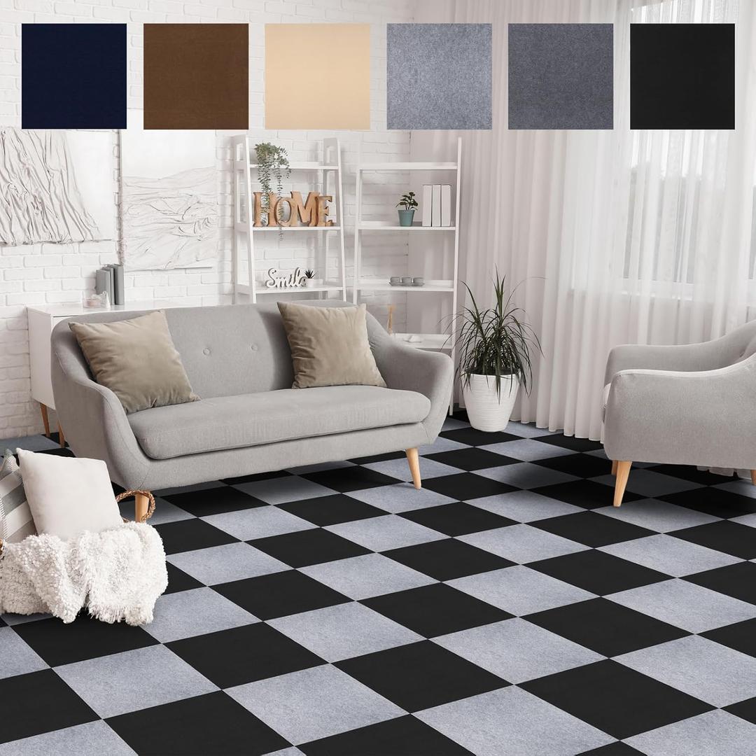 Peel & Stick Carpet Tiles 12x12 Inch - Premium Self-Adhesive Floor Squares with Soft Padding - 30 Tiles/30 Sq Ft per Box (Easy Installation, Removable Carpeting for Home & Office)
