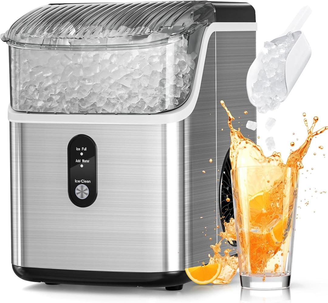 Antarctic Star Nugget Ice Makers Countertop, Pebble Ice Machine with Chewable Pellet Ice, 34Lbs/24H, Self-Cleaning, Sonic Ice, One-Click Operation, for Kitchen,Office Stainless Steel Silver