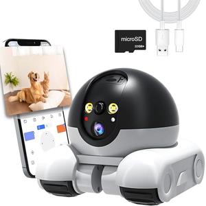OROMVO Pet Camera, 1080p Security Camera for Home, Movable Robot Pet Cam Indoor with Phone App, Wireless Dog/Cat/Baby Monitor WiFi Version+32G SD Card, 2-Way Talk, Night Vision, Motion Detection