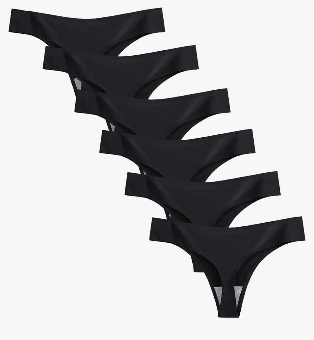 Closecret Lingerie Women 6 Pack Seamless Thongs Underwear Ice Silk Comfy G-string Panties, Size S, Black