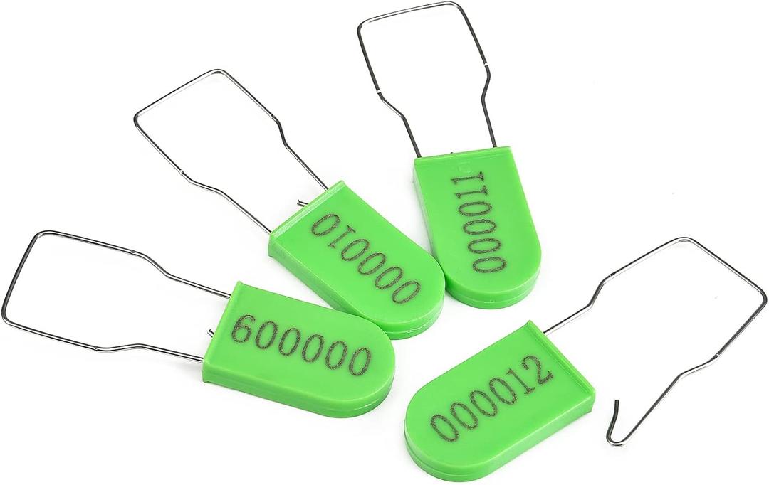50PCS Plastic Padlock Security Seals Metal Wire Padlocks Electric Meter Lockout Tags Self-Locking Numbered Anti Tamper Seal Lock Green